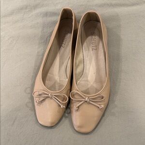 SCHUTZ Beige Leather Ballet Flats with Bow